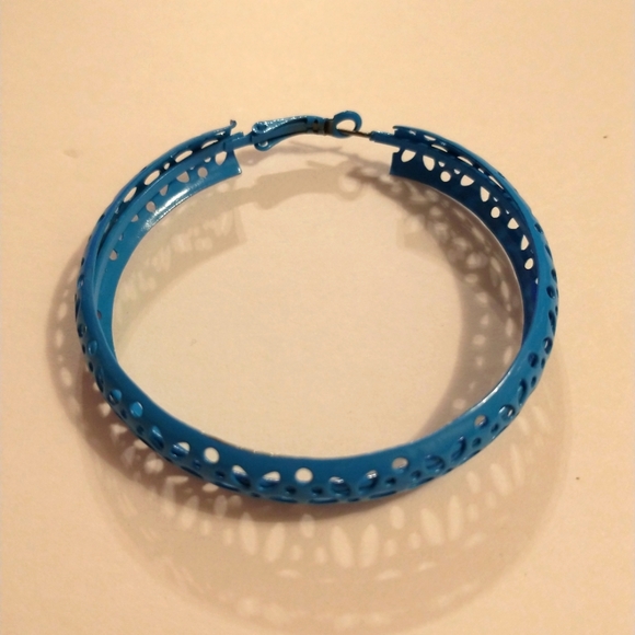 Monaco Exquisite Epoxy Blue Metal Hoop Earrings - Picture 2 of 4